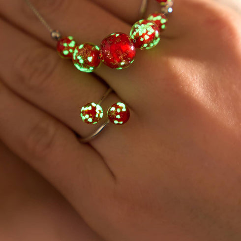 Purpurrot | 925er Sterlingsilber | Glühwürmchenglas | Unendlichkeits-Helix-Ring